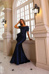 251M4448 Off The Shoulder Metallic Jacquard Long Trumpet Dress
