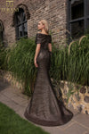 251M4448 Off The Shoulder Metallic Jacquard Long Trumpet Dress