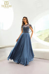 251M4563 Illussion Neck Chiffon Long A-line Dress