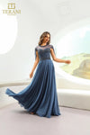 251M4563 Illussion Neck Chiffon Long A-line Dress