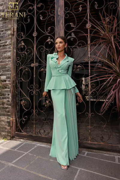 251M4572 V-neck Full Sleeves Long Sheath Dress