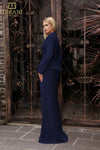 251M4572 V-neck Full Sleeves Long Sheath Dress