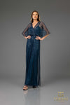 251M4613 V-neck Sequin Long A-line Dress