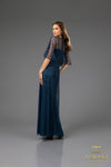 251M4613 V-neck Sequin Long A-line Dress