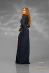 251M4614 Navy Sheath V-neck Sequin Long Dress