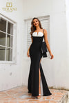 251P4006 Asymmetrical Side Slit Stretch Mikado Long