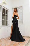 251P4006 Asymmetrical Side Slit Stretch Mikado Long