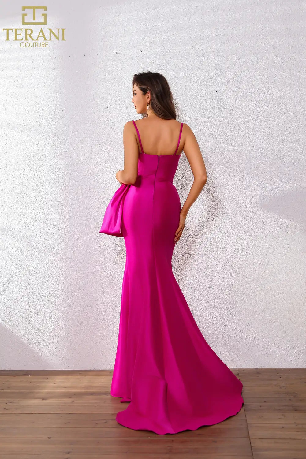 251P4006 Asymmetrical Side Slit Stretch Mikado Long