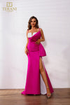 251P4006 Asymmetrical Side Slit Stretch Mikado Long
