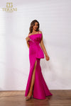 251P4006 Asymmetrical Side Slit Stretch Mikado Long