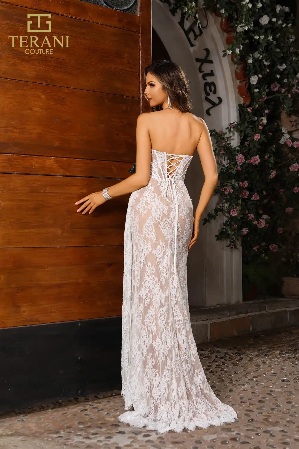 251P4008 Ivory Nude Strapless Bodycon Long Prom Dress