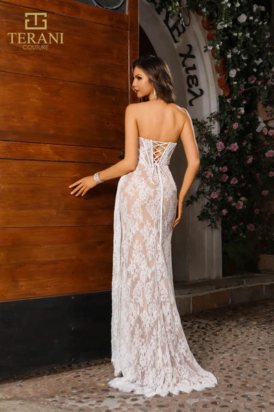 251P4008 Ivory Nude Strapless Bodycon Long Prom Dress