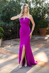 251P4023 Asymmetrical Strapless Front Slit Matte Satin Dress