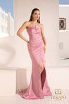 251P4023 Asymmetrical Strapless Front Slit Matte Satin Dress