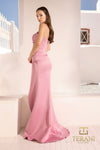 251P4023 Asymmetrical Strapless Front Slit Matte Satin Dress