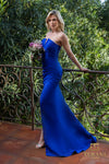 251P4023 Asymmetrical Strapless Front Slit Matte Satin Dress