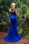 251P4023 Asymmetrical Strapless Front Slit Matte Satin Dress