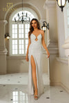 251P4030 Strapless Beaded Tulle Bodycon High Slit Dress