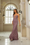 251P4030 Strapless Beaded Tulle Bodycon High Slit Dress