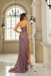 251P4030 Strapless Beaded Tulle Bodycon High Slit Dress