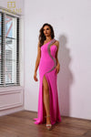 251P4036 Asymmetrical Sleeveless Crepe Fit And Flare Prom Dress