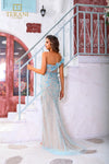 251P4048 Beaded Tulle Tiffany Nude Slim Long Prom Dress