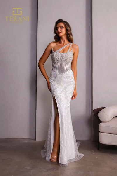 251P4049 Asymmetrical Bodycon Thigh-High Side Slit Prom Dress