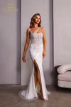 251P4049 Asymmetrical Bodycon Thigh-High Side Slit Prom Dress