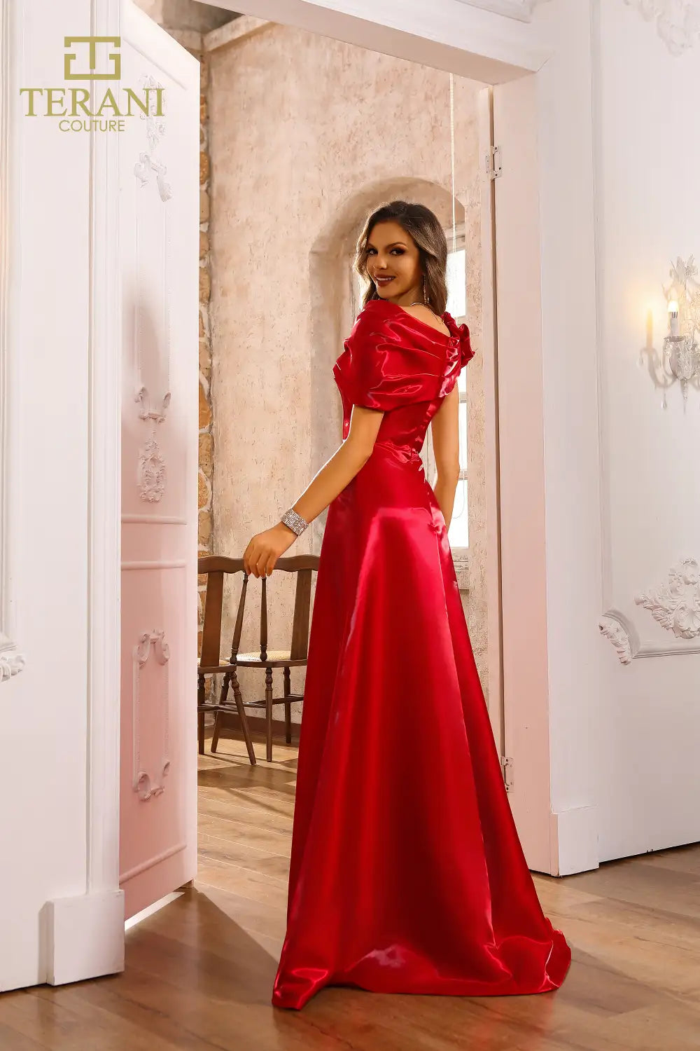 251P4052 One shoulder Side Slit Shimmer A-Line Dress