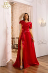 251P4052 One shoulder Side Slit Shimmer A-Line Dress