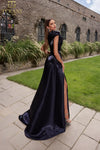 251P4052 One shoulder Side Slit Shimmer A-Line Dress