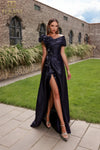 251P4052 One shoulder Side Slit Shimmer A-Line Dress