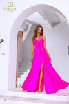 251P4055 Strapless Stretch Metallic Fit And Flare Long Prom Dress