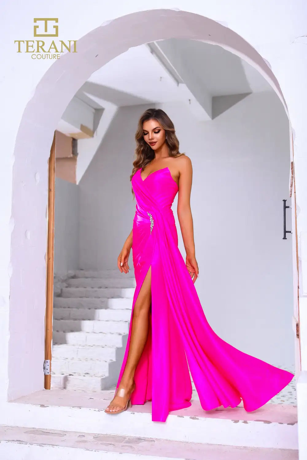 251P4055 Strapless Stretch Metallic Fit And Flare Long Prom Dress 251P4055 Strapless Stretch Metallic Fit And Flare Long Prom Dress