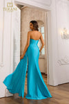 251P4055 Strapless Stretch Metallic Fit And Flare Long Prom Dress