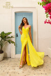 251P4055 Strapless Stretch Metallic Fit And Flare Long Prom Dress