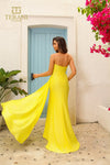 251P4055 Strapless Stretch Metallic Fit And Flare Long Prom Dress