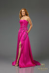 251P4061 Stretch Mikado Front Slit Strapless A-Line Dress