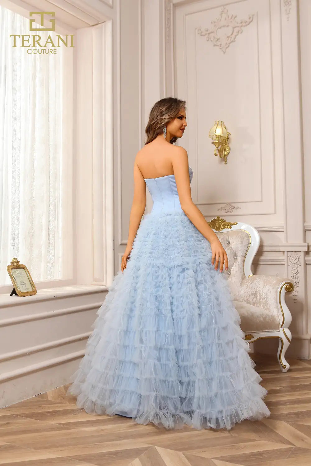 251P4092 Sleeveless TULLE Light Blue BALLGOWN PROM Dress