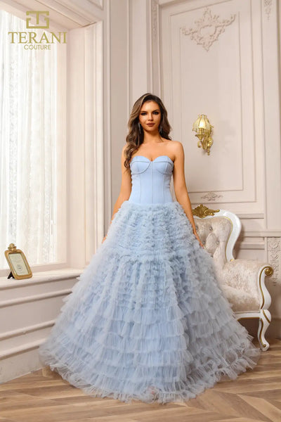 251P4092 Sleeveless Tulle Light Blue Ballgown Prom Dress