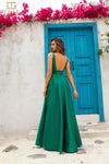 251P4113 V-Neck Sleeveless Satin A-Line Ballgown