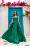 251P4113 V-Neck Sleeveless Satin A-Line Ballgown