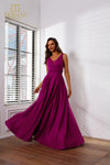 251P4113 V-Neck Sleeveless Satin A-Line Ballgown