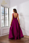 251P4113 V-Neck Sleeveless Satin A-Line Ballgown