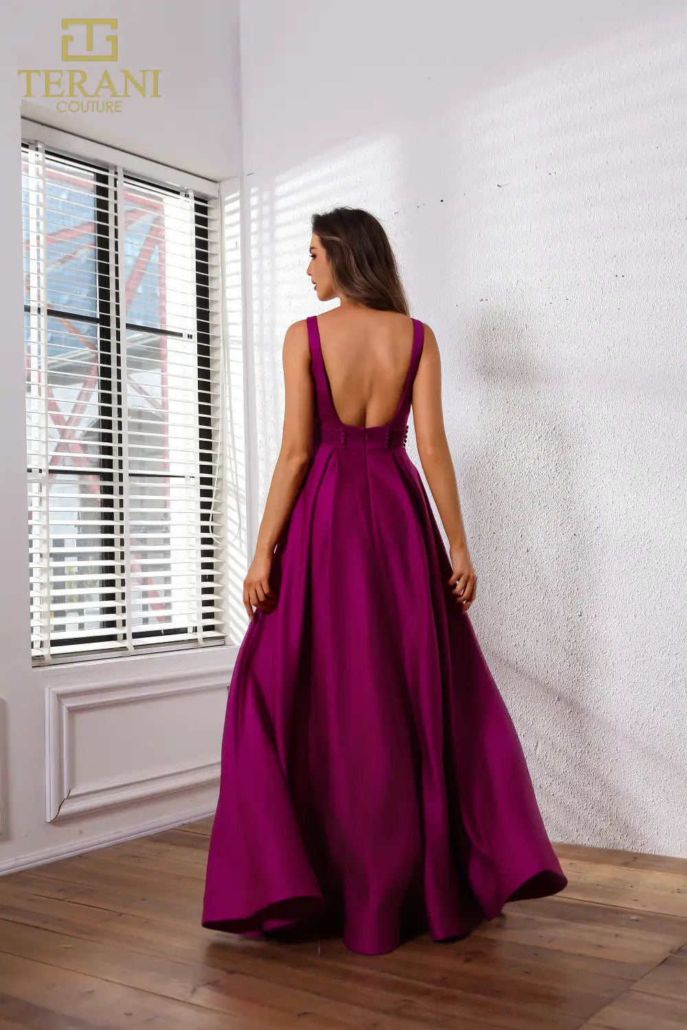 251P4113 V-Neck Sleeveless Satin A-Line Ballgown