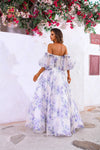 251P4141 Print Chiffon Puff Sleeves Straight A-Line Dress
