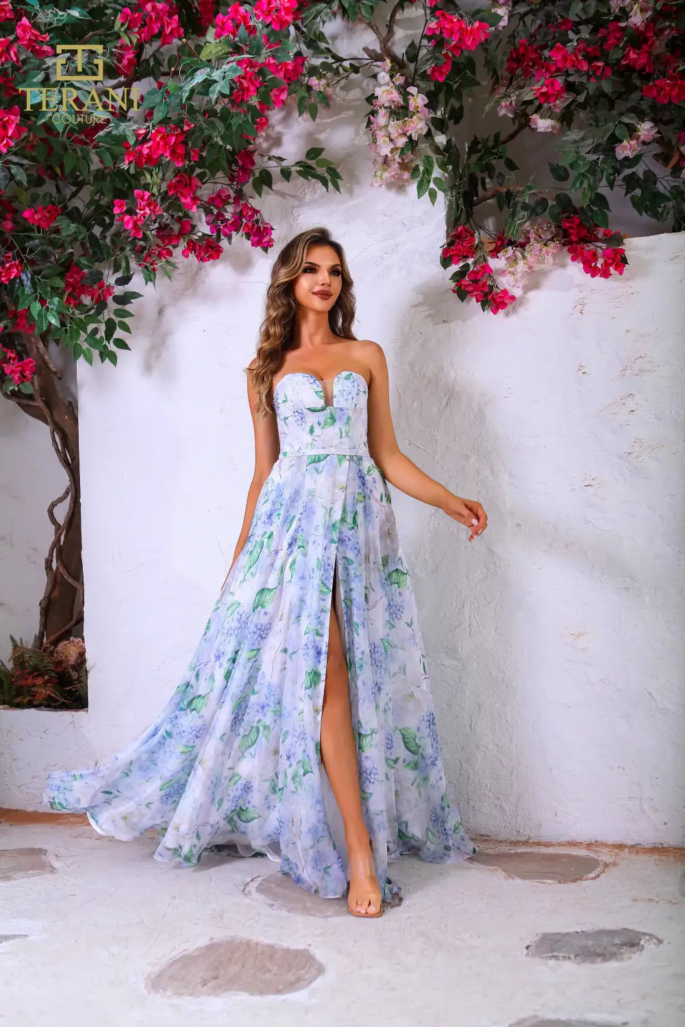 251P4142 Ivory Multi Sweetheart A-Line Strapless Dress 251P4142 Ivory Multi Sweetheart A-Line Strapless Dress