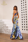 251P4146 Fit And Flare Sleeveless Printed Satin Long Prom Dress