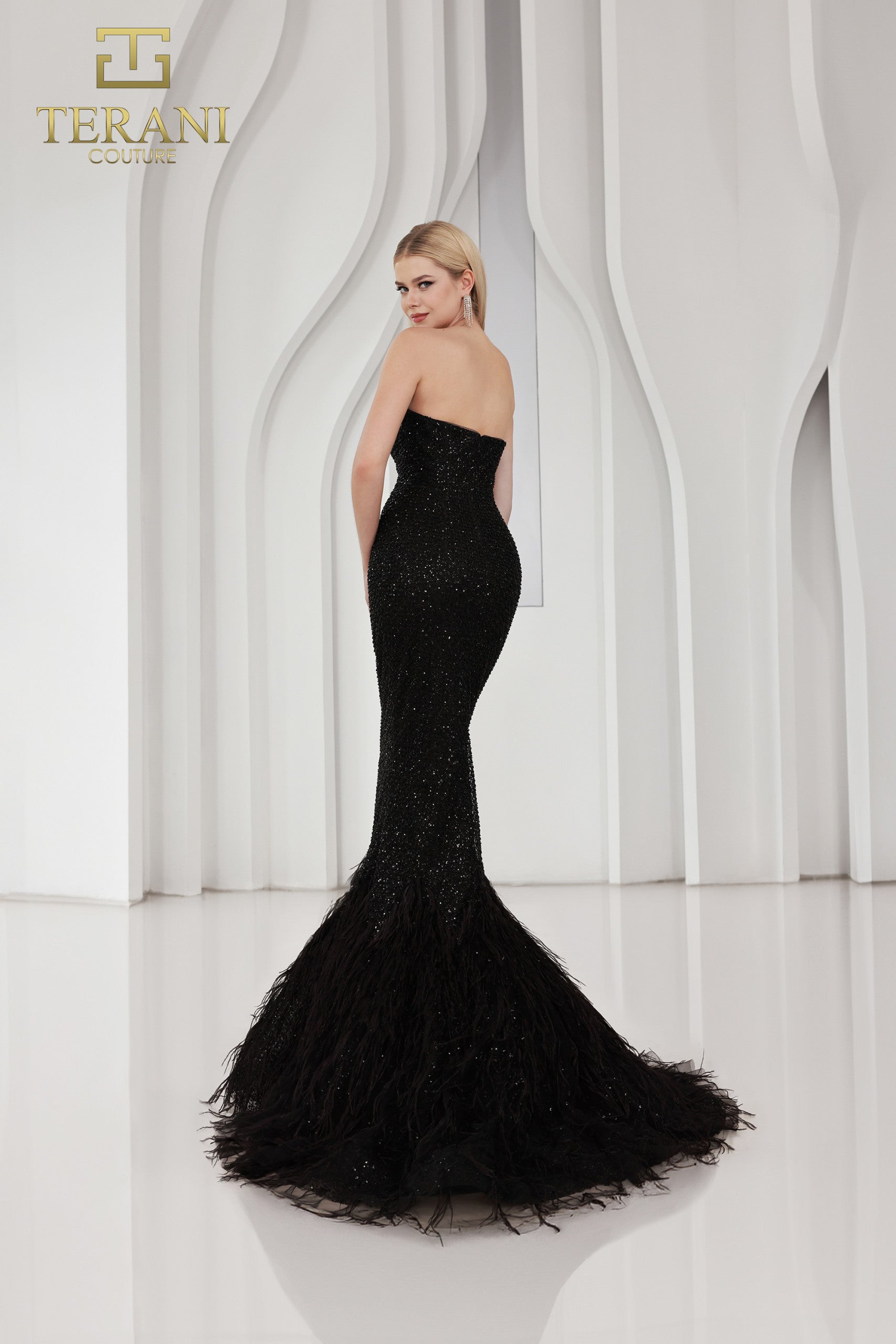 251P4303 Strapless Beaded Tulle Mermaid Prom Dress