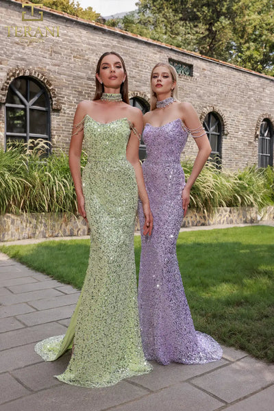 251P4329 Slim Sweetheart Beaded Tulle Long Prom Dress
